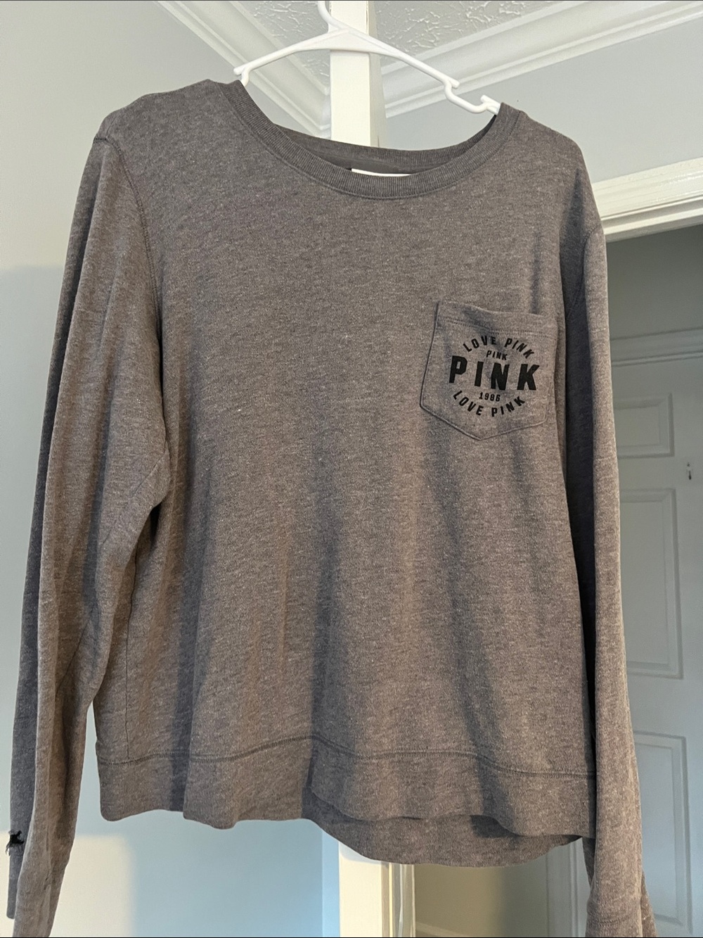 PINK Logo Pocket Long Sleeve Tee - Gray